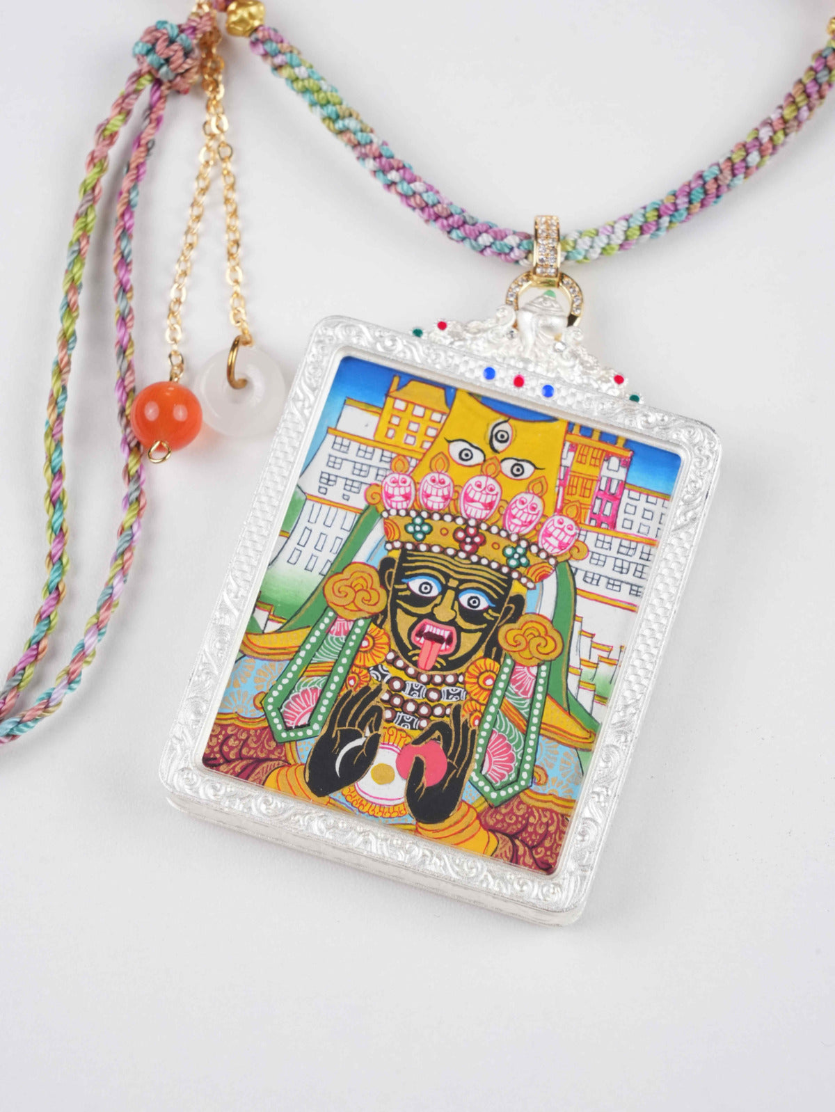 Mini Thangka Ga’u Pendant of Zachi Lhamo – Handmade Tibetan art offering spiritual protection and good luck.