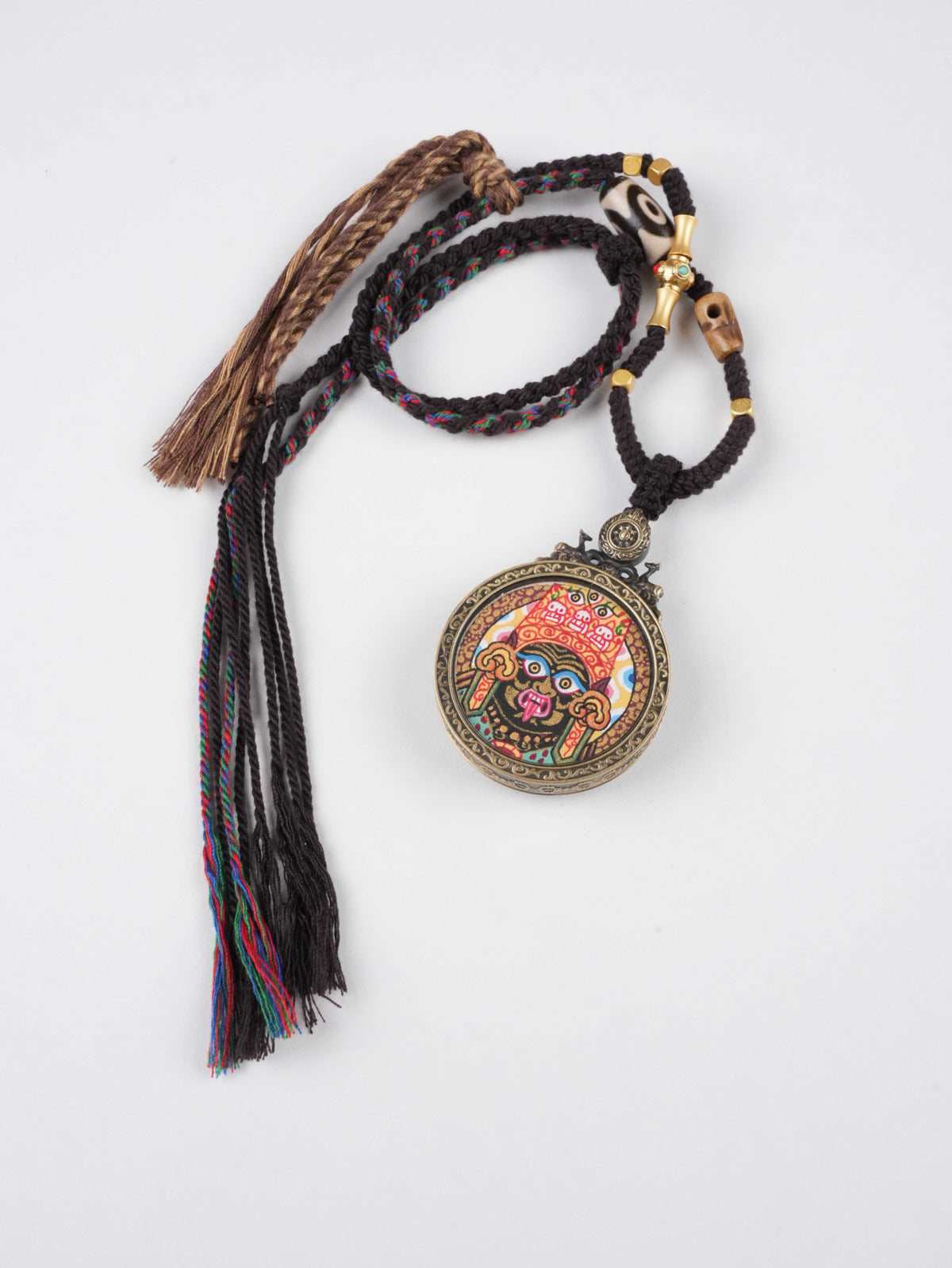 Authentic Zakhi Lhamo Tibetan Thangka pendant symbolizing courage and obstacle protection.