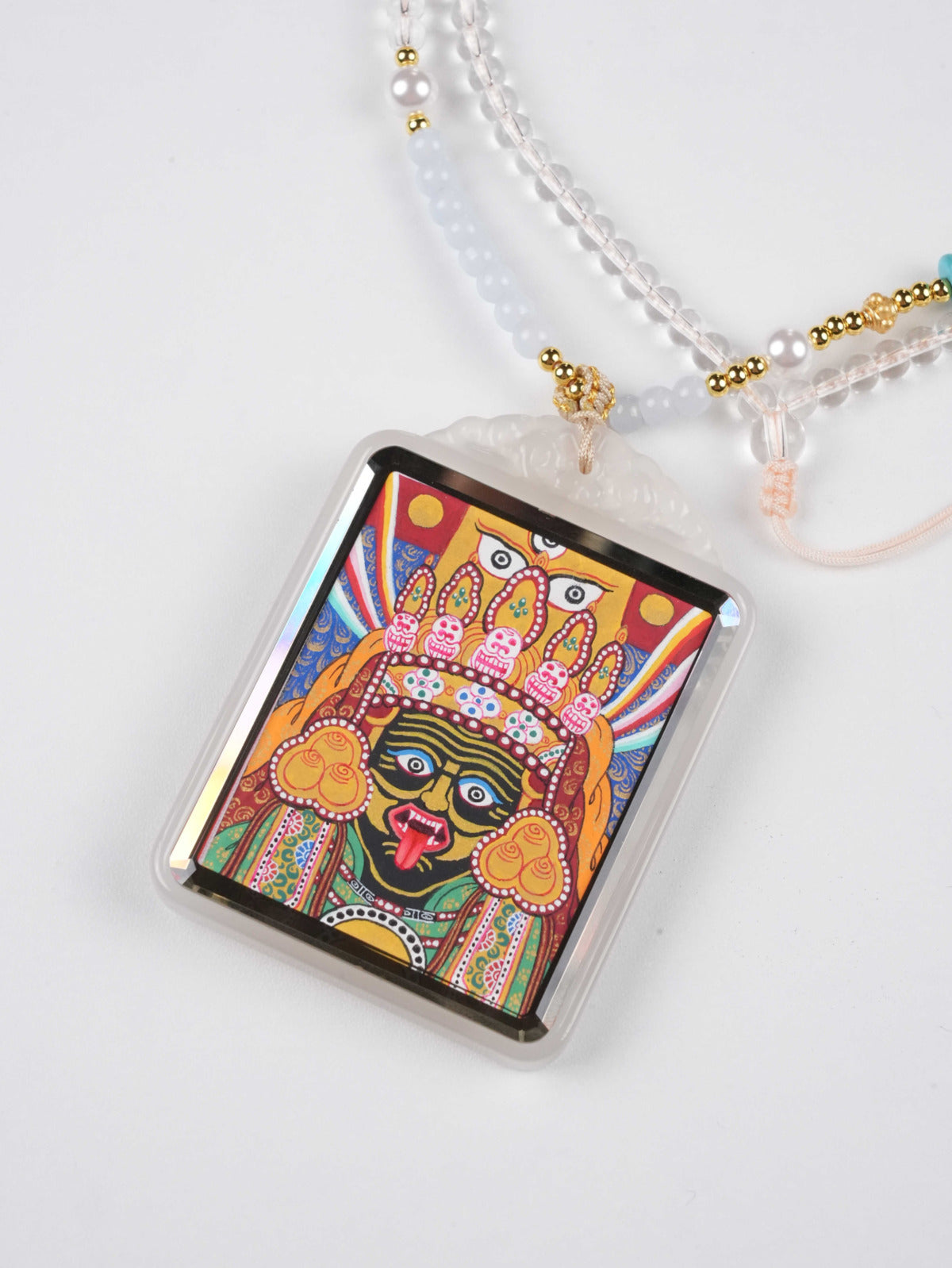 Tibetan Thangka Pendant of Zakhi Lhamo – Handmade Buddhist Art for Prosperity and Balance
