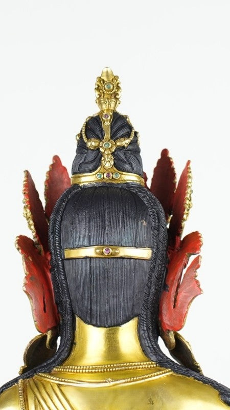 "Exquisite Tibetan Buddhist Zanabazar Amitabha Buddha statue made of copper, hand-painted with vibrant mineral pigments, a perfect piece for collectors and spiritual practitioners." 