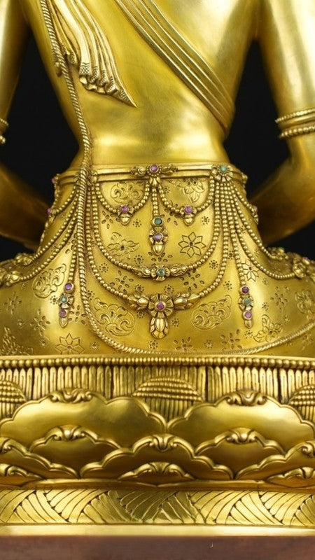 "Copper Tibetan Buddhist Zanabazar Amitabha Buddha statue featuring detailed mineral painting, bringing wisdom, compassion, and peace into your home or practice space." 