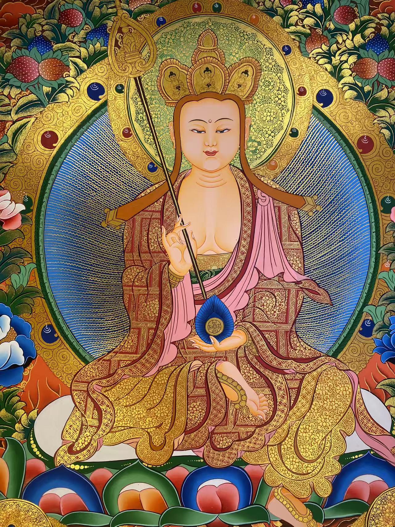 Authentic Tibetan Buddhist Zangdi Wang Bodhisattva Tibetan thangka, pure hand-painted thangka painting on canvas using mineral pigments.