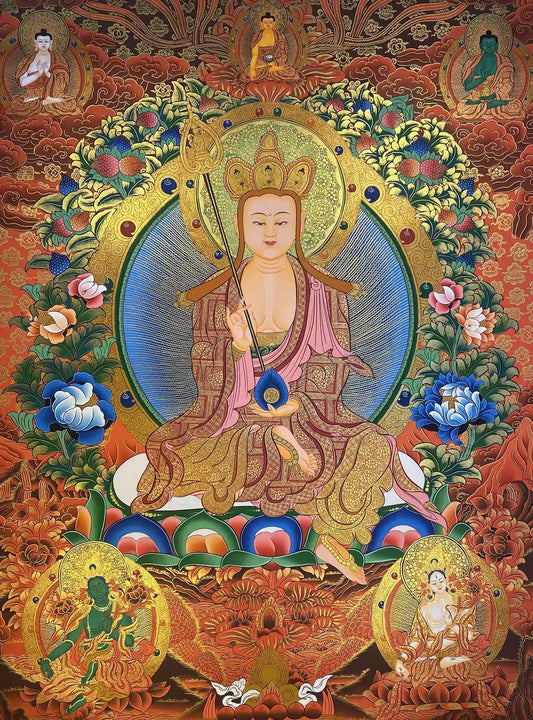 Hand-painted Tibetan Buddhist Zangdi Wang Bodhisattva thangka painting on canvas with mineral pigments, traditional Tibetan thangka art.