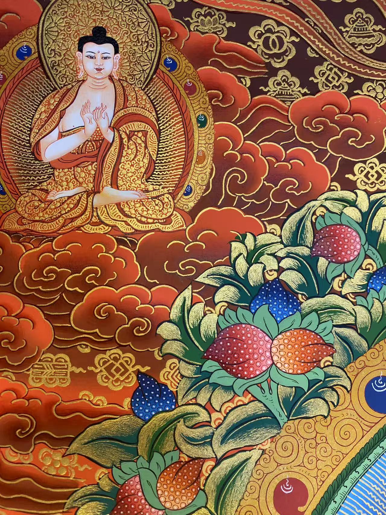 Tibetan Buddhist Zangdi Wang Bodhisattva thangka painting, detailed Tibetan thangka hand-painted on canvas with mineral colors.