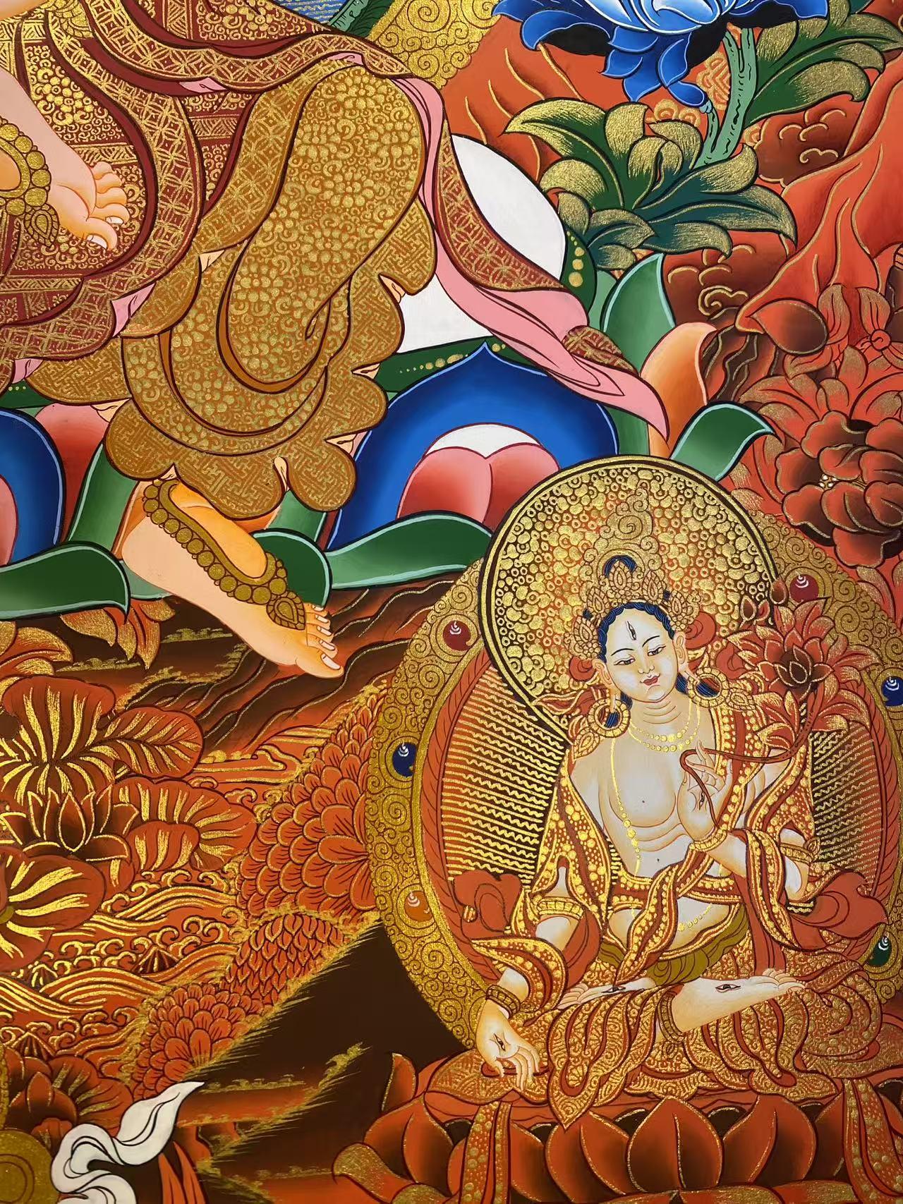 Sacred Tibetan Buddhist Zangdi Wang Bodhisattva Tibetan thangka, spiritual thangka painting, pure hand-painted on canvas with minerals.