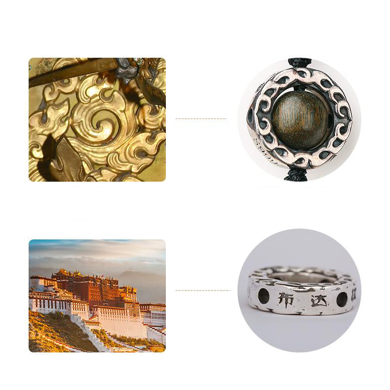 Handmade spiritual bead bracelet crafted with green sandalwood and traditional Tibetan elements.