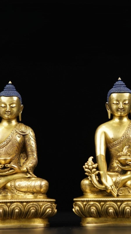 Zhana Bazar style Amitabha Buddha statue, handcrafted from purple copper with mineral pigment painting. A Tibetan Buddhist sculpture symbolizing compassion, wisdom, and spiritual protection.