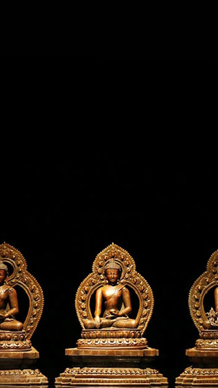 Alt Text: Gilded Copper Tibetan Buddhist Three Buddhas Statue, handcrafted with mineral paint, a sacred symbol of compassion, wisdom, and peace.
