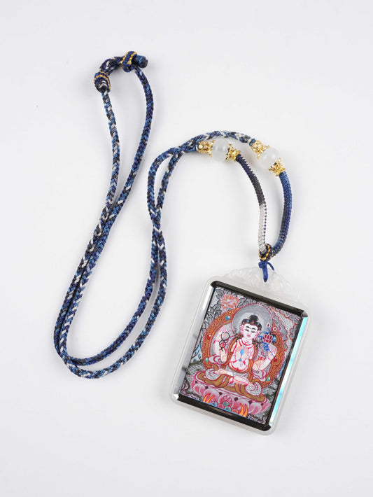 Handmade Tibetan Thangka of Four-Armed Avalokiteshvara Zodiac Guardian – 4x5cm Canvas – Pure Mineral Pigments