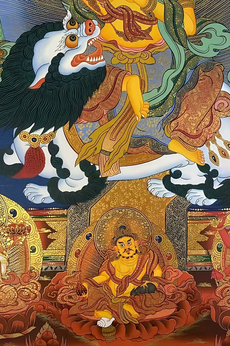 Beautiful Four-Armed Avalokiteshvara and Manjushri Thangka artwork, handcrafted using traditional Tibetan Thangka painting techniques with mineral pigments