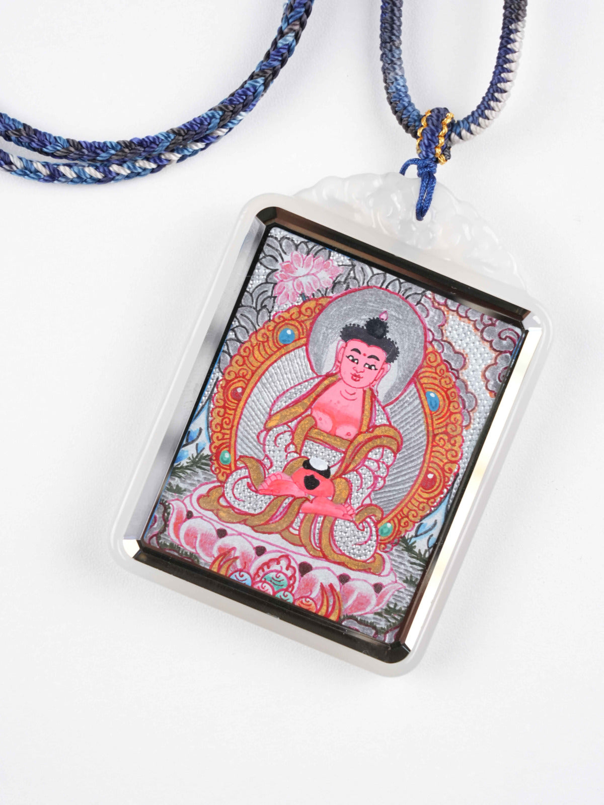Tibetan Thangka of Mahavairocana Buddha – Zodiac Protector Pendant – Handcrafted with Mineral Pigments – 4x5cm