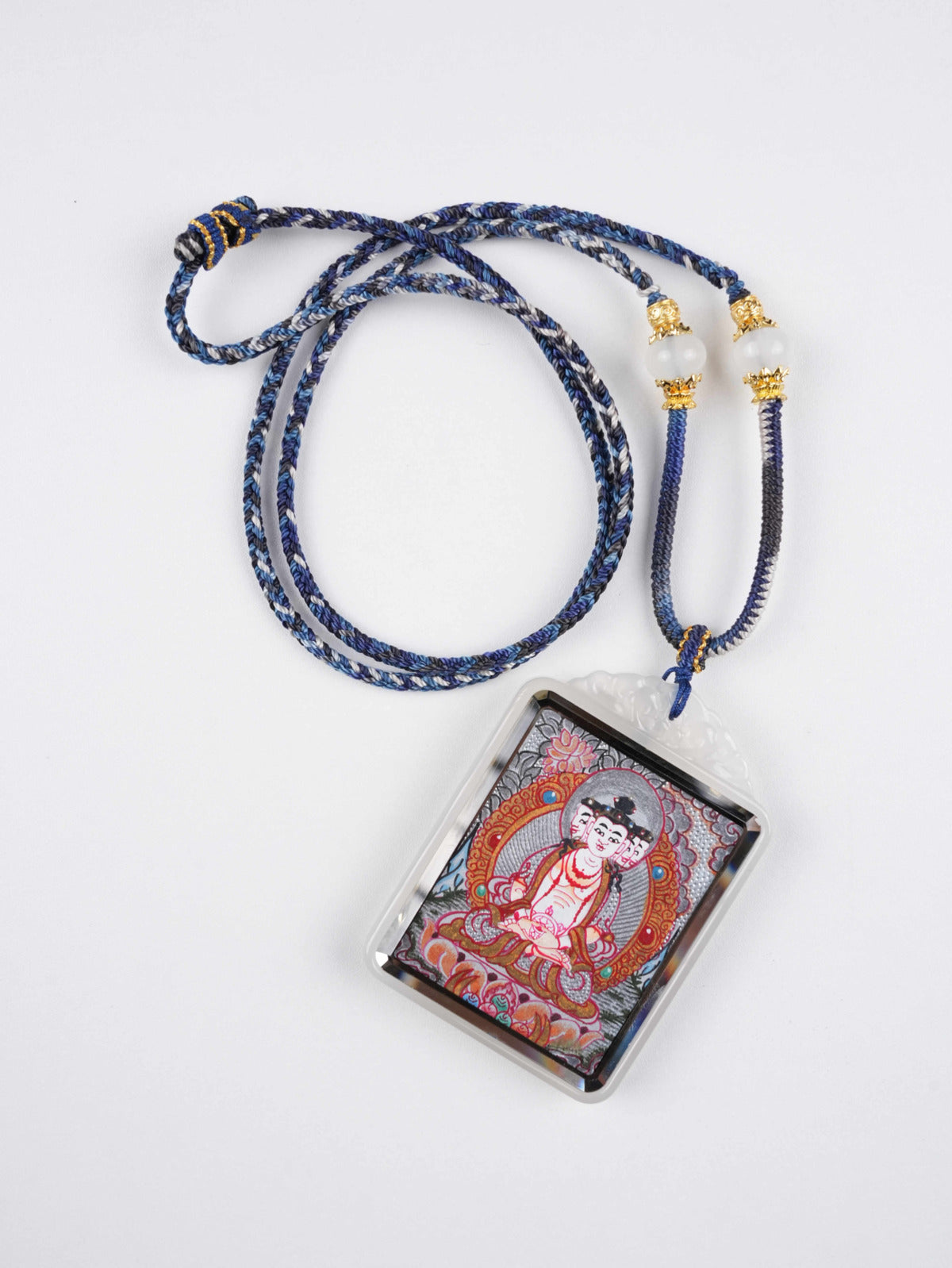 Hand-painted Mahavairocana Buddha Thangka Pendant – Zodiac Protector – 4x5cm Canvas – Tibetan Buddhist Art