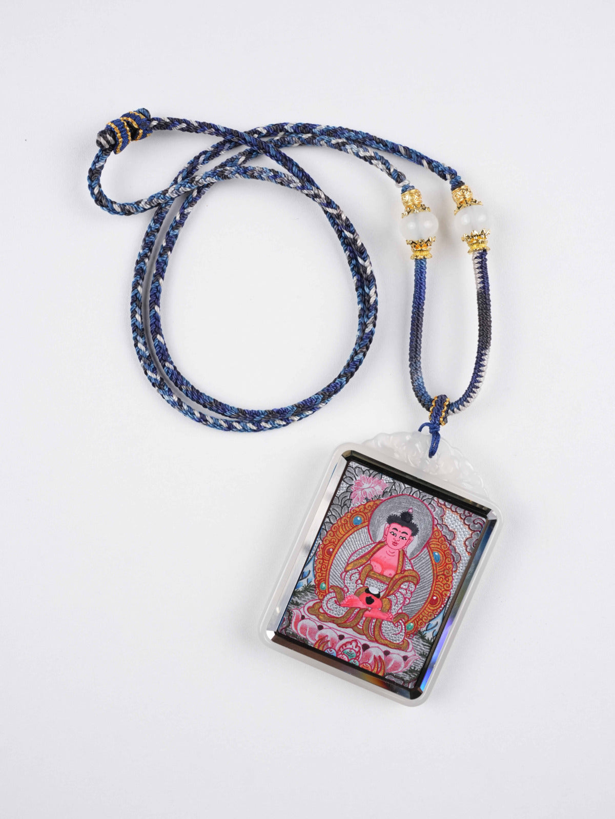 Mahavairocana Buddha Thangka Painting – Zodiac Guardian Pendant – Handcrafted Tibetan Art on Canvas – 4x5cm