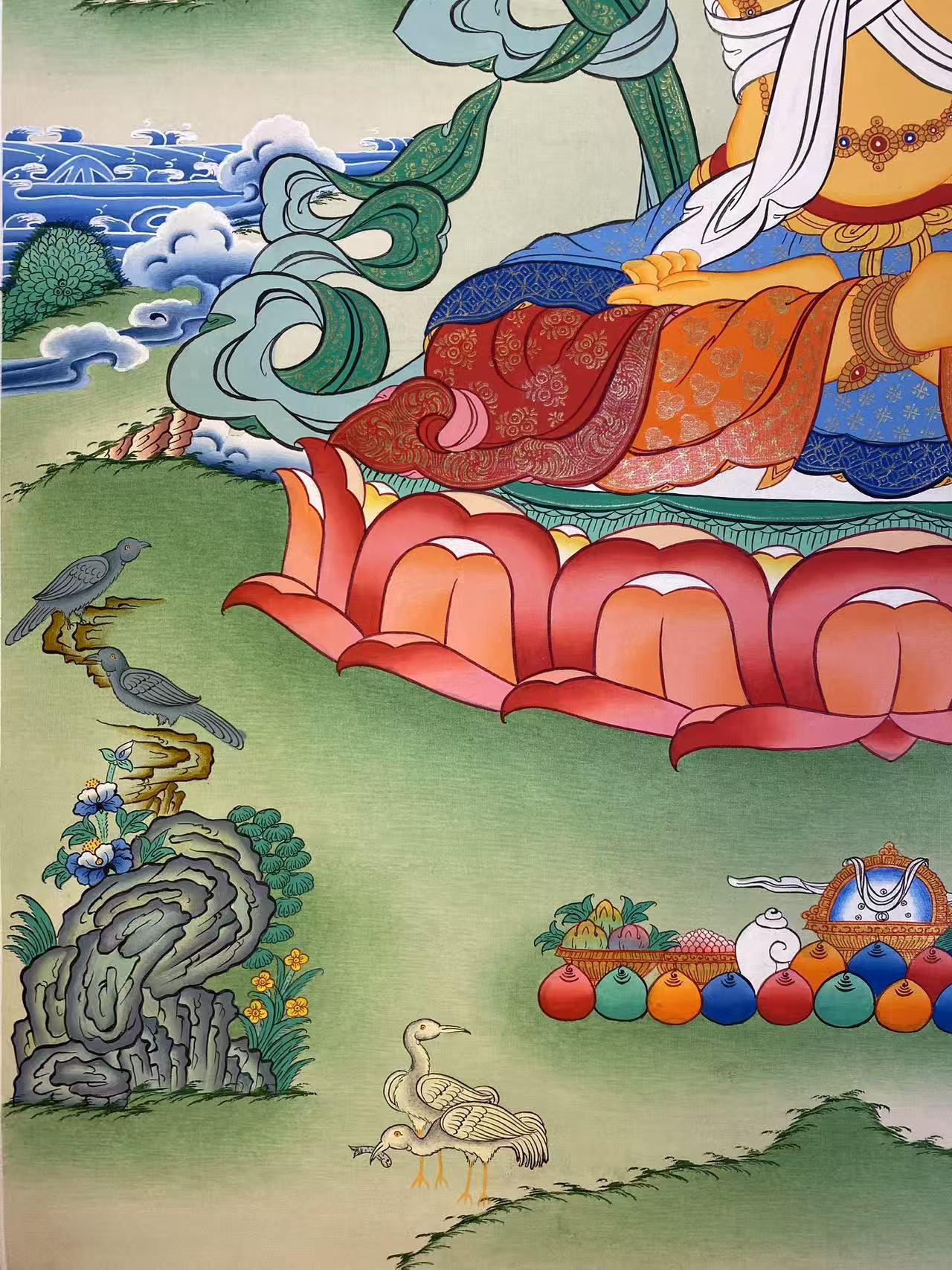 Tibetan Buddhist thangka painting of Manjushri Bodhisattva on canvas, handmade with natural mineral pigments