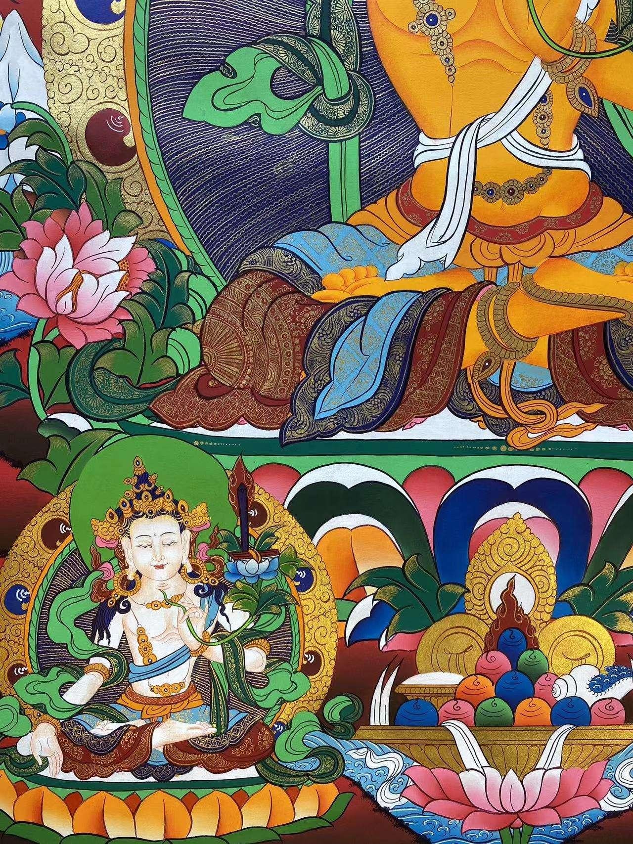 Colorful tibetan-buddhist Manjushri Bodhisattva Tibetan thangka painting, traditional hand painted Buddhist art