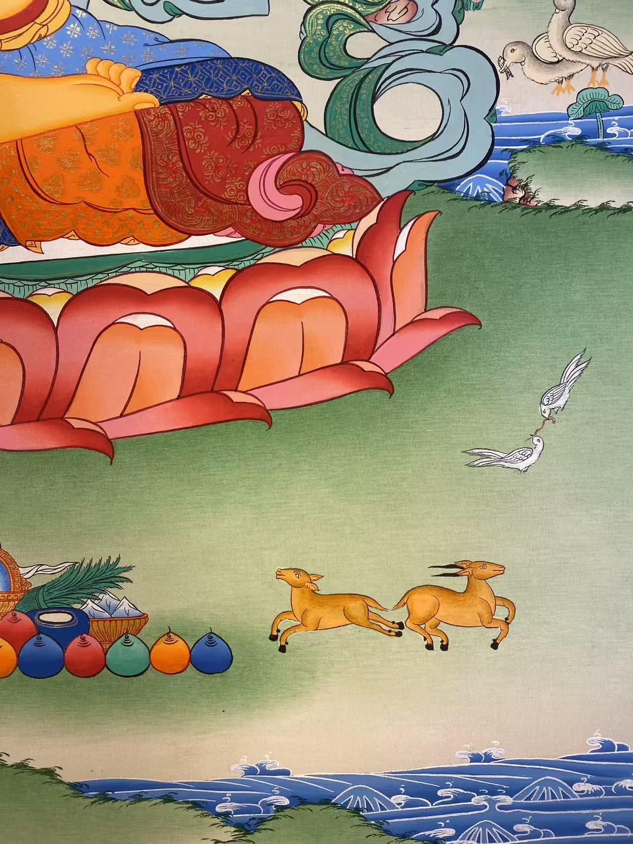 Tibetan Buddhist thangka painting of Manjushri Bodhisattva, handcrafted pure hand painted canvas artwork