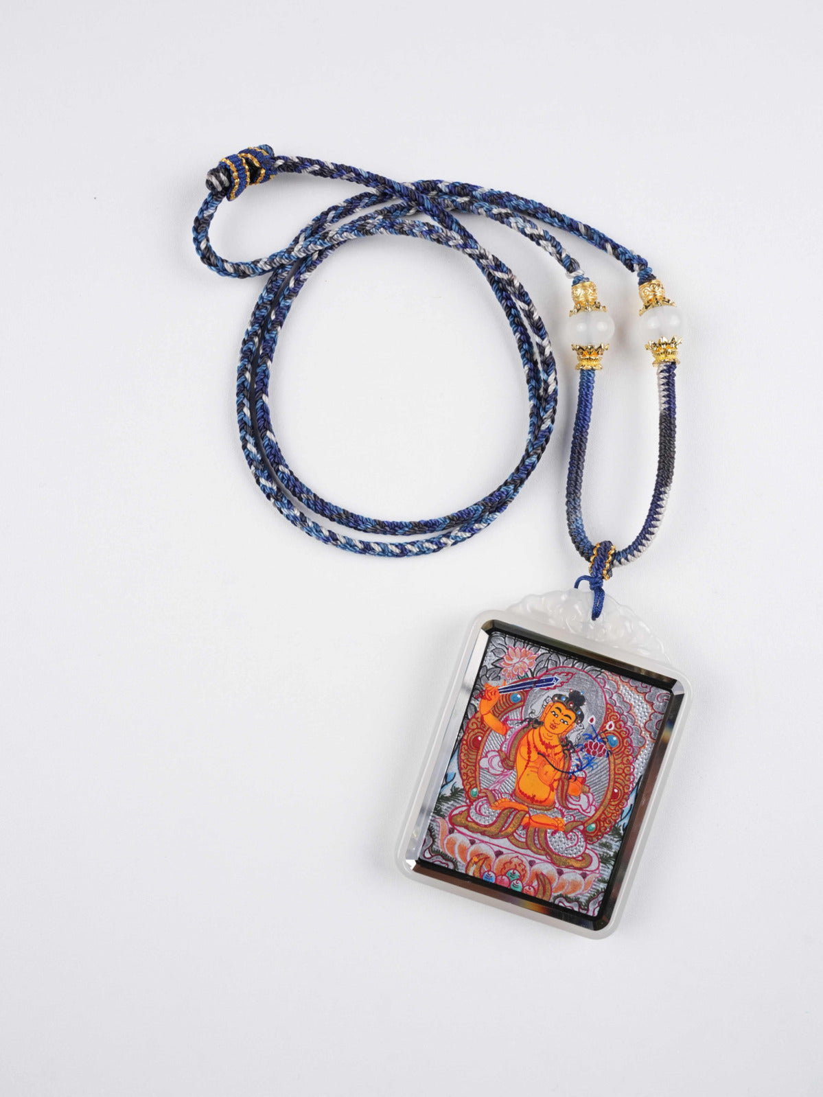Manjushri Thangka Painting – Zodiac Guardian Pendant – Handcrafted Tibetan Art on Canvas – 4x5cm