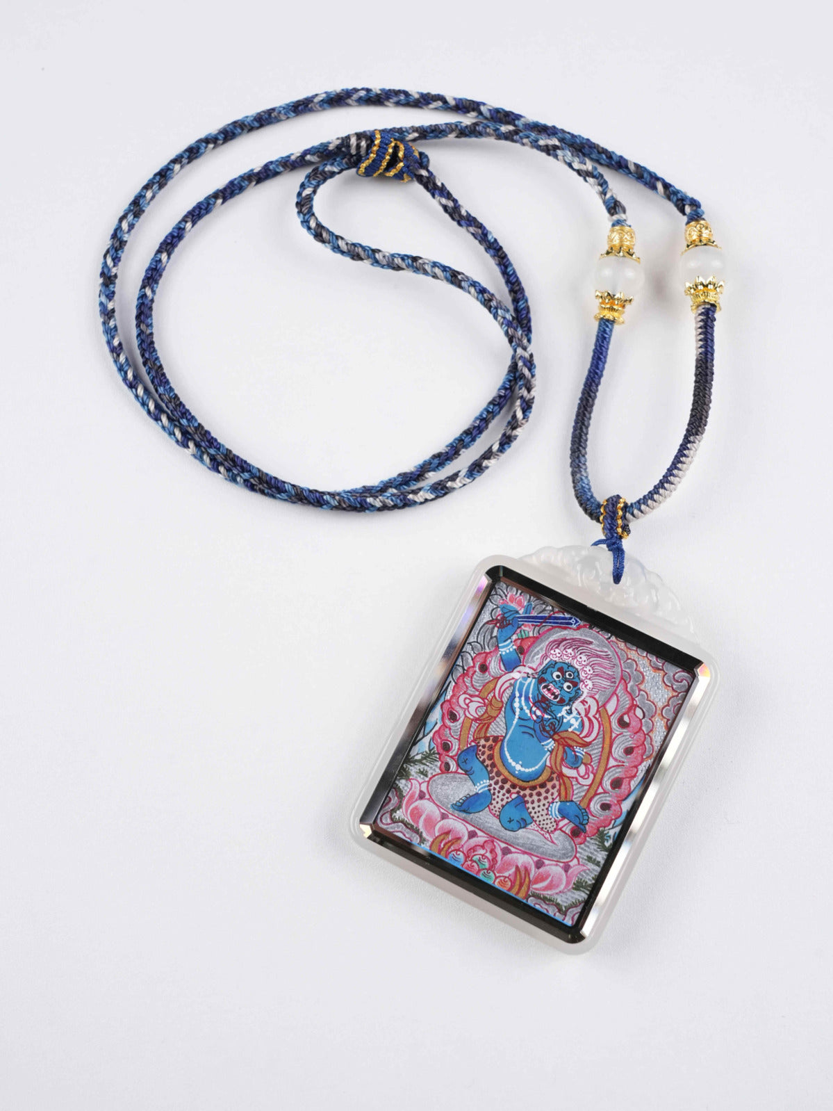 Tibetan Thangka of Vajrapani Bodhisattva – Spiritual Strength Pendant – Handcrafted with Mineral Pigments – 4x5cm