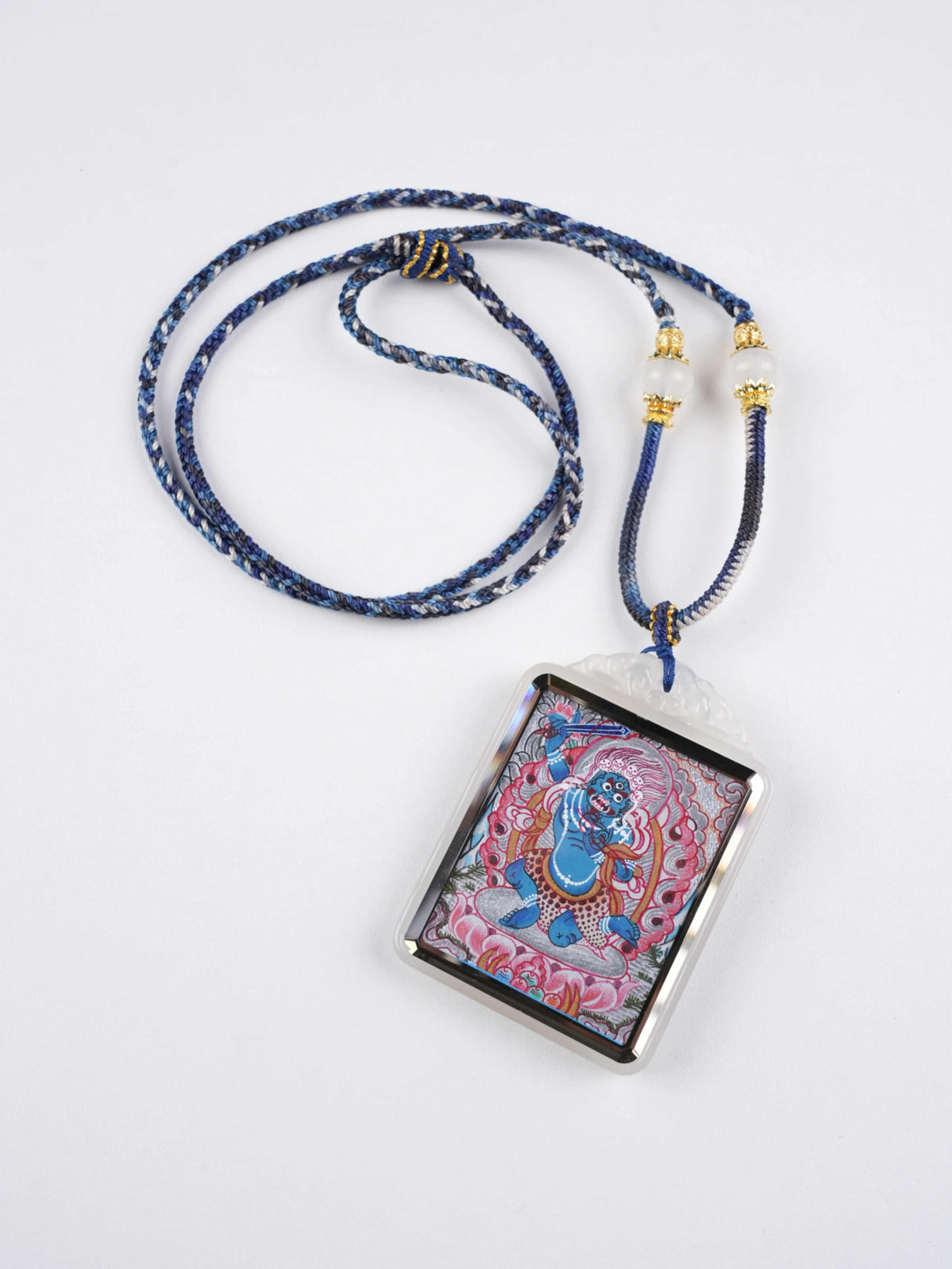 Vajrapani Bodhisattva Thangka – Spiritual Protection Pendant – Handmade with Pure Mineral Pigments – 4x5cm