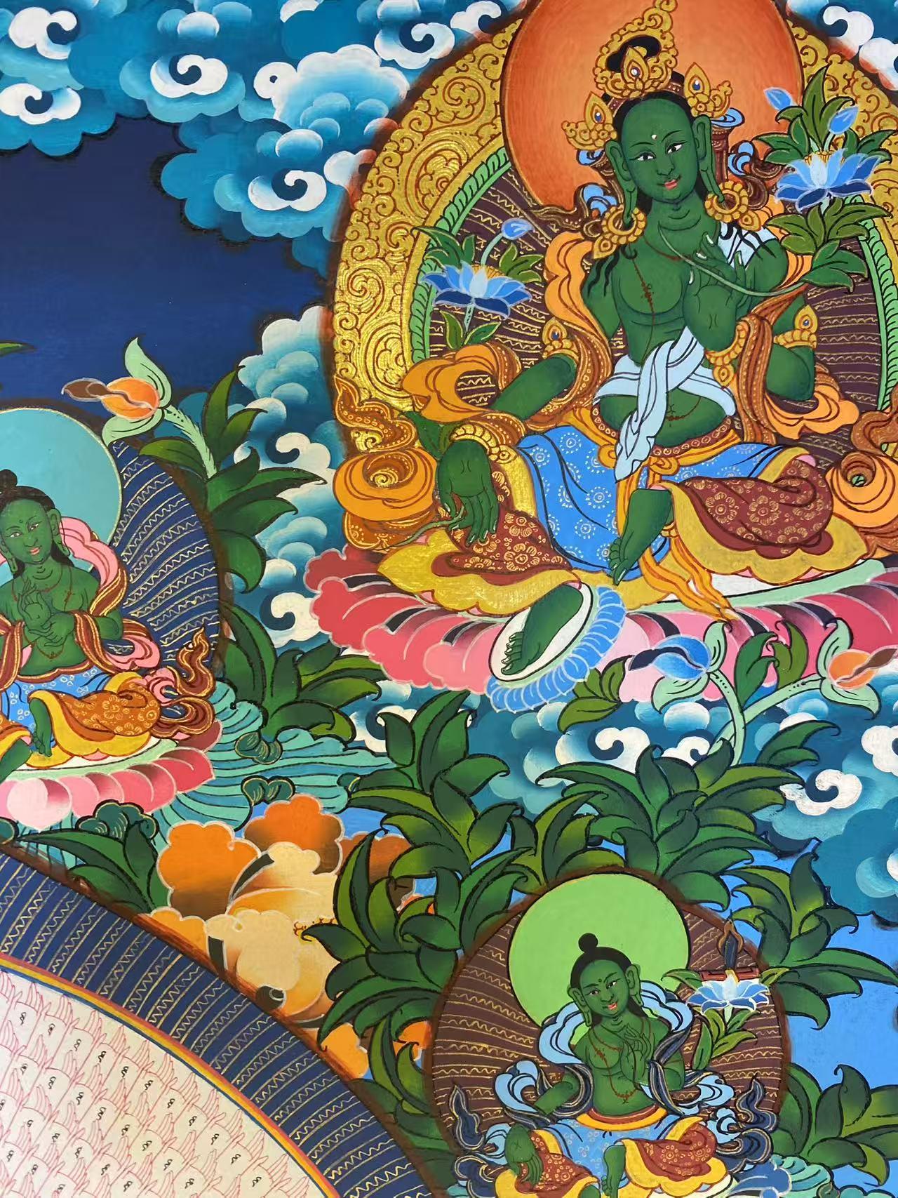 Spiritual Tibetan Buddhist thousand hands Guanyin thangka, handmade on canvas, showcasing pure handwork and Tibetan art.
