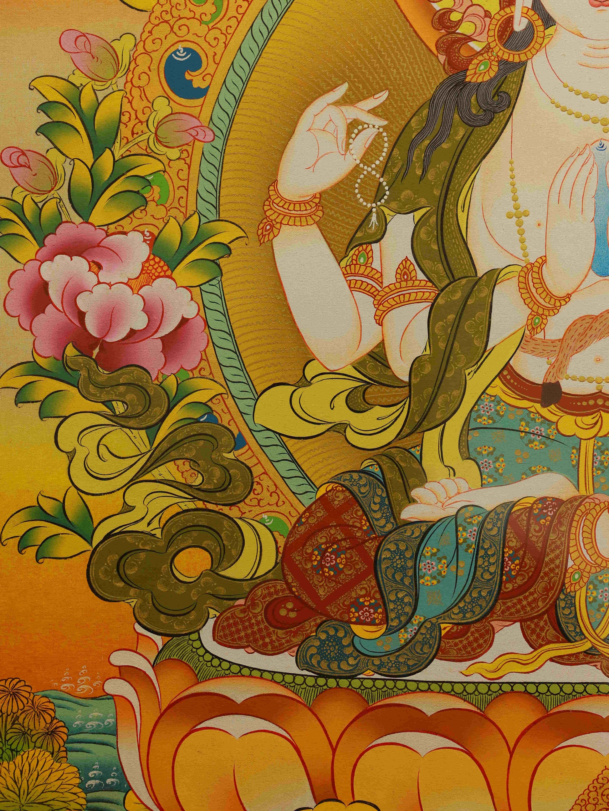 Tibetan Thangka of Four-Armed Avalokiteshvara and Manjushri - Buddhist Artwork