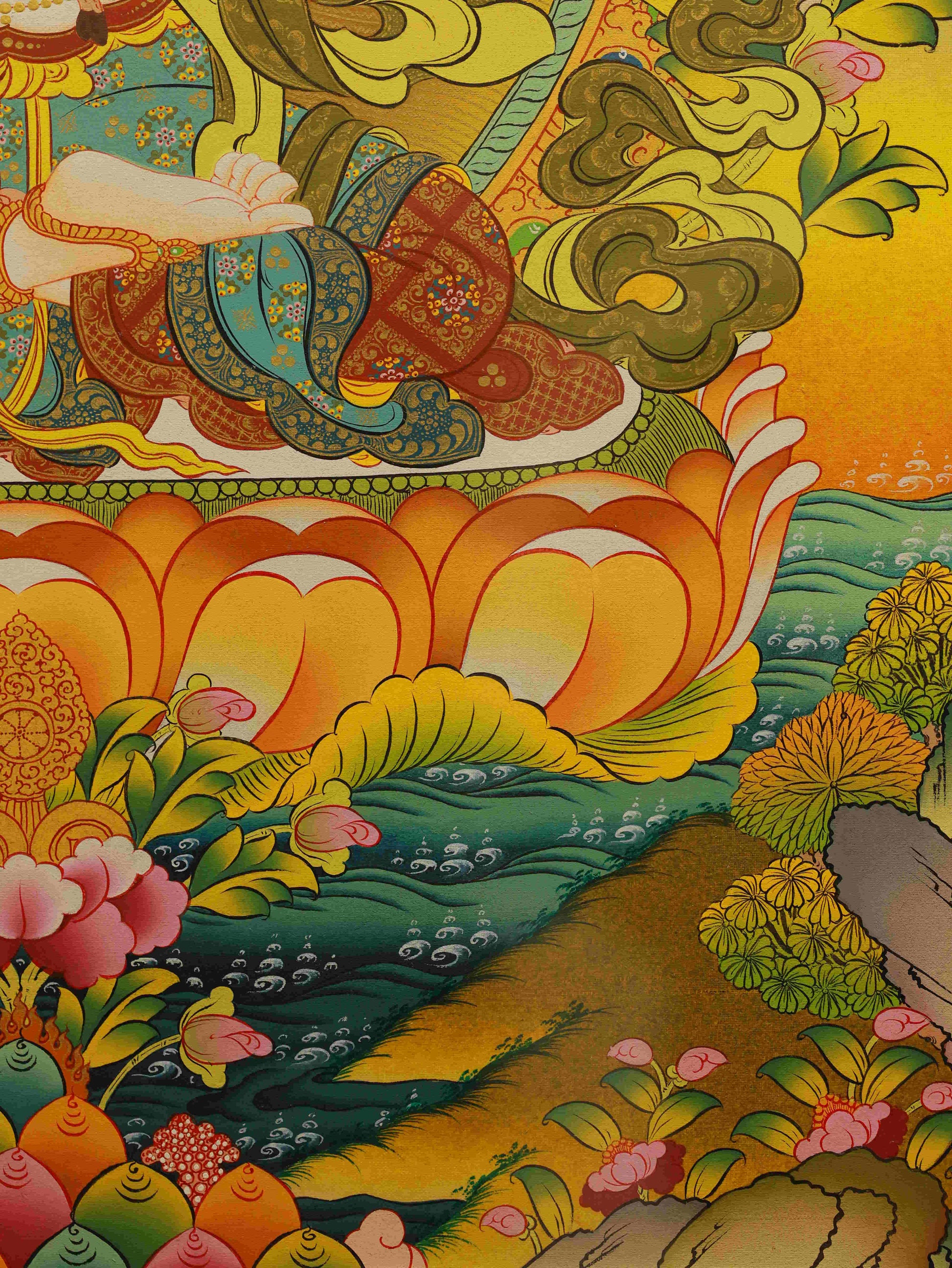Tibetan Buddhist Chenrezig and Manjushri Thangka - Hand Painted Masterpiece