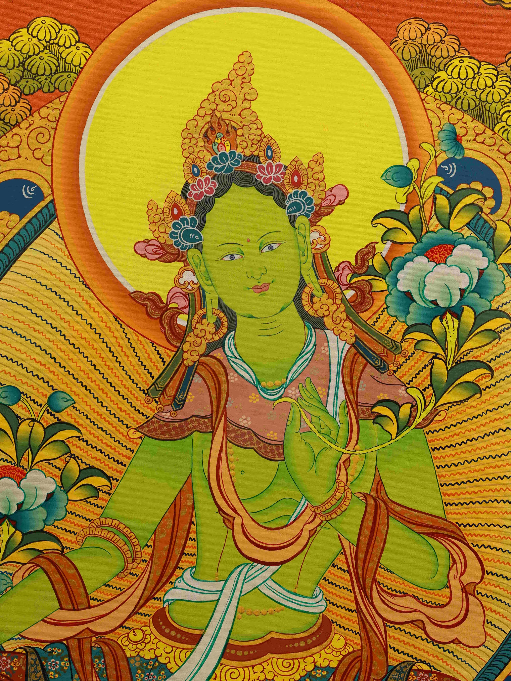 Tibetan Buddhist Thangka Painting - Green Tara Bestowing Fearlessness