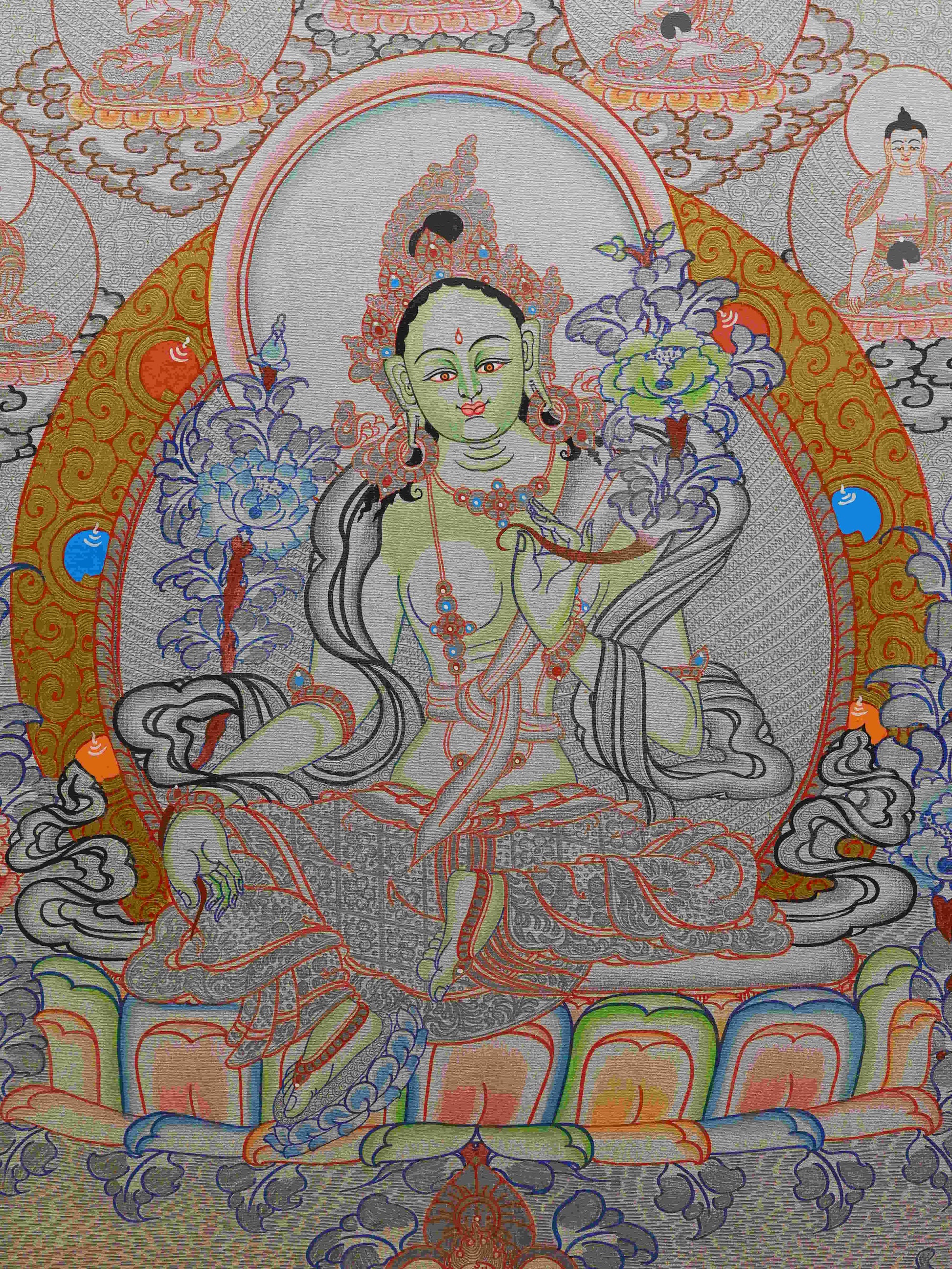 Tibetan Thangka of Green Tara - Pure Hand Painted Buddhist Artwork