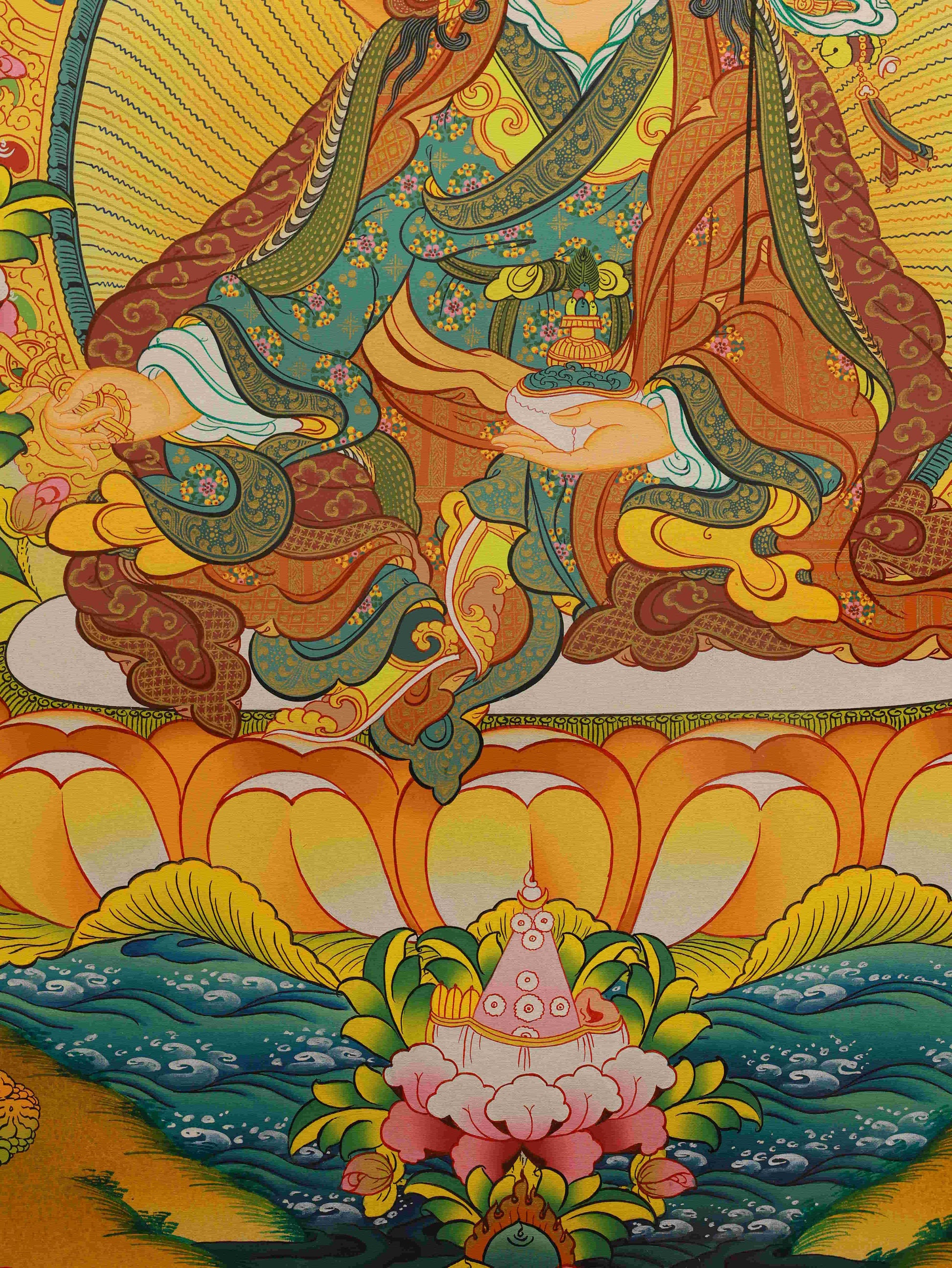 Tibetan Buddhist Thangka Painting - Guru Rinpoche with Mineral Colors Art