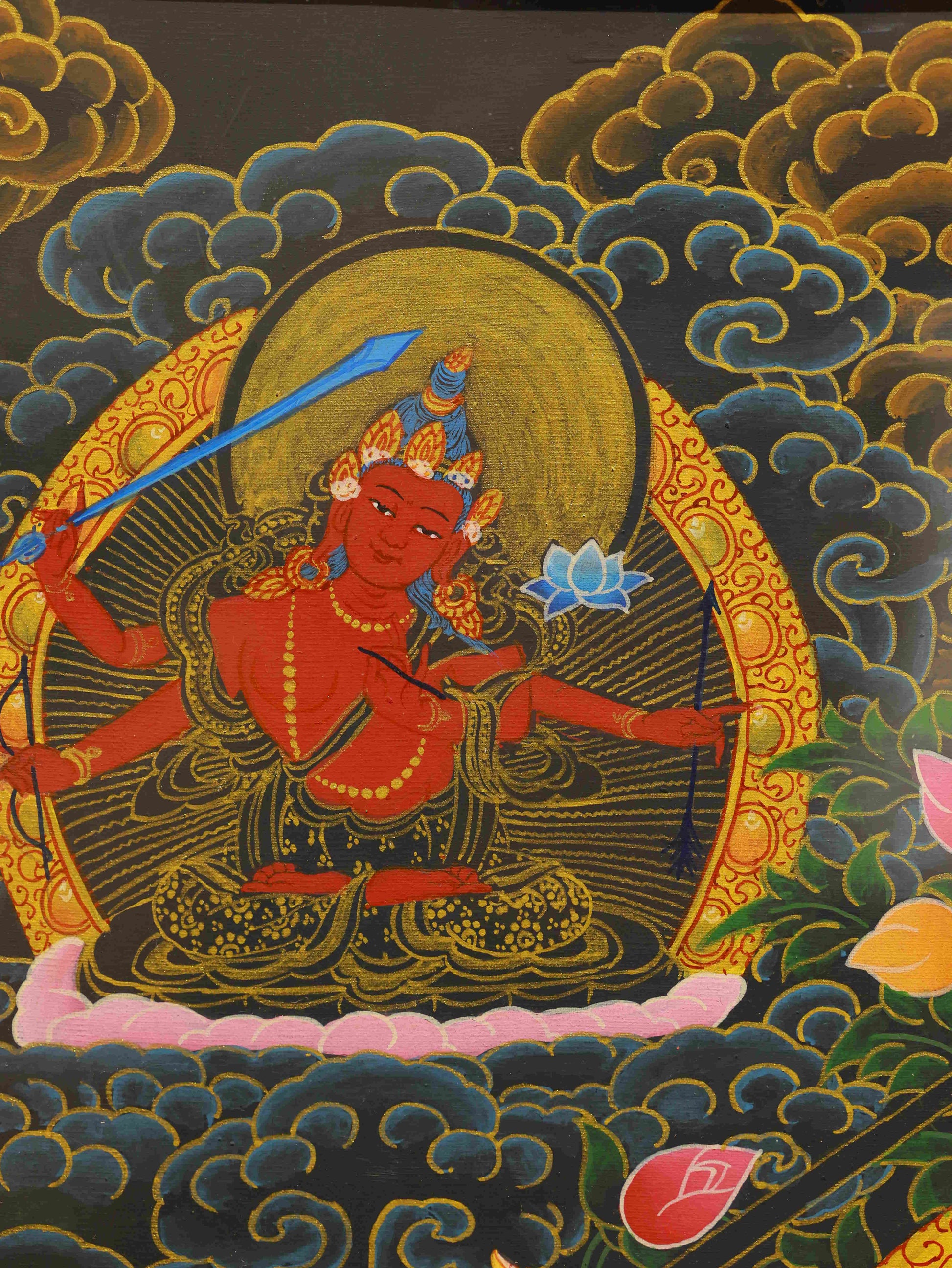 Tibetan Buddhist Thangka Painting - Manjushri on Lion Throne Art