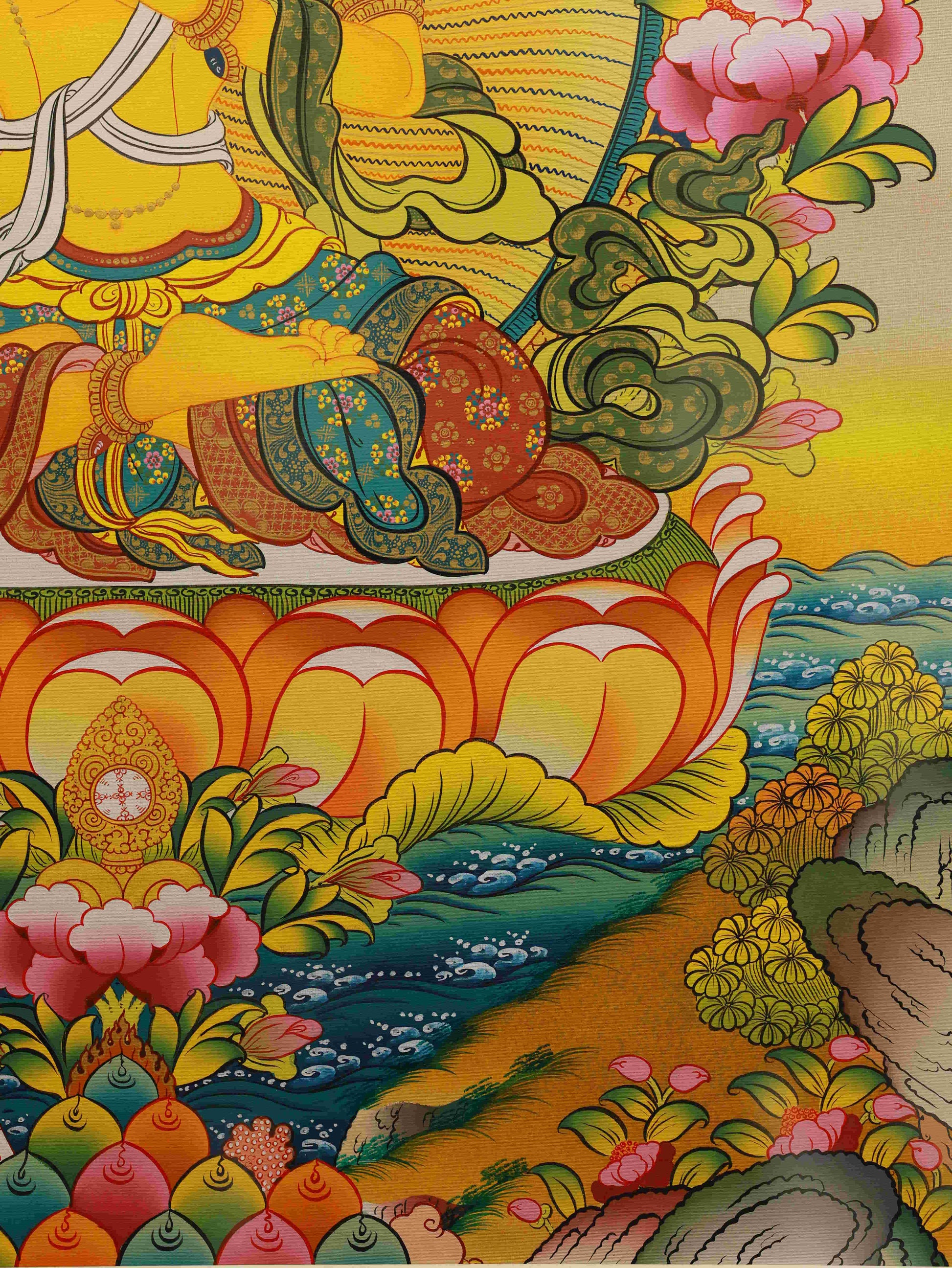 Tibetan Buddhist Thangka Painting - Manjushri with Lotus and Wisdom Book