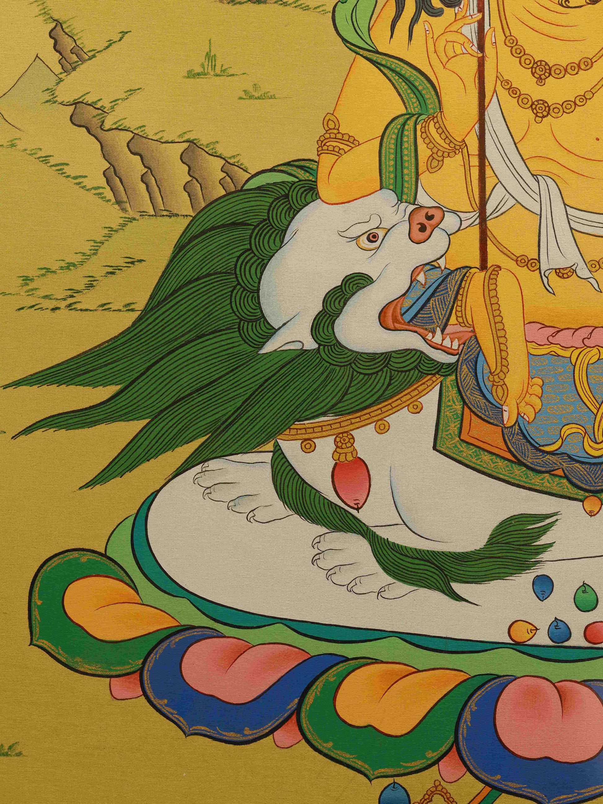 Tibetan Buddhist Yellow Jambhala Thangka - Prosperity and Abundance Art

