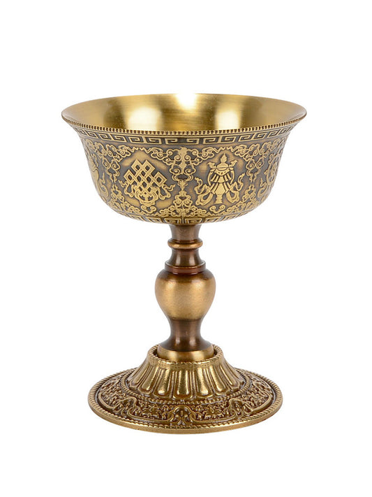 TibetanBuddhist-culture Tibetan Eight Auspicious Brass Butter Lamp – Traditional Buddhist Offering Oil Lamp