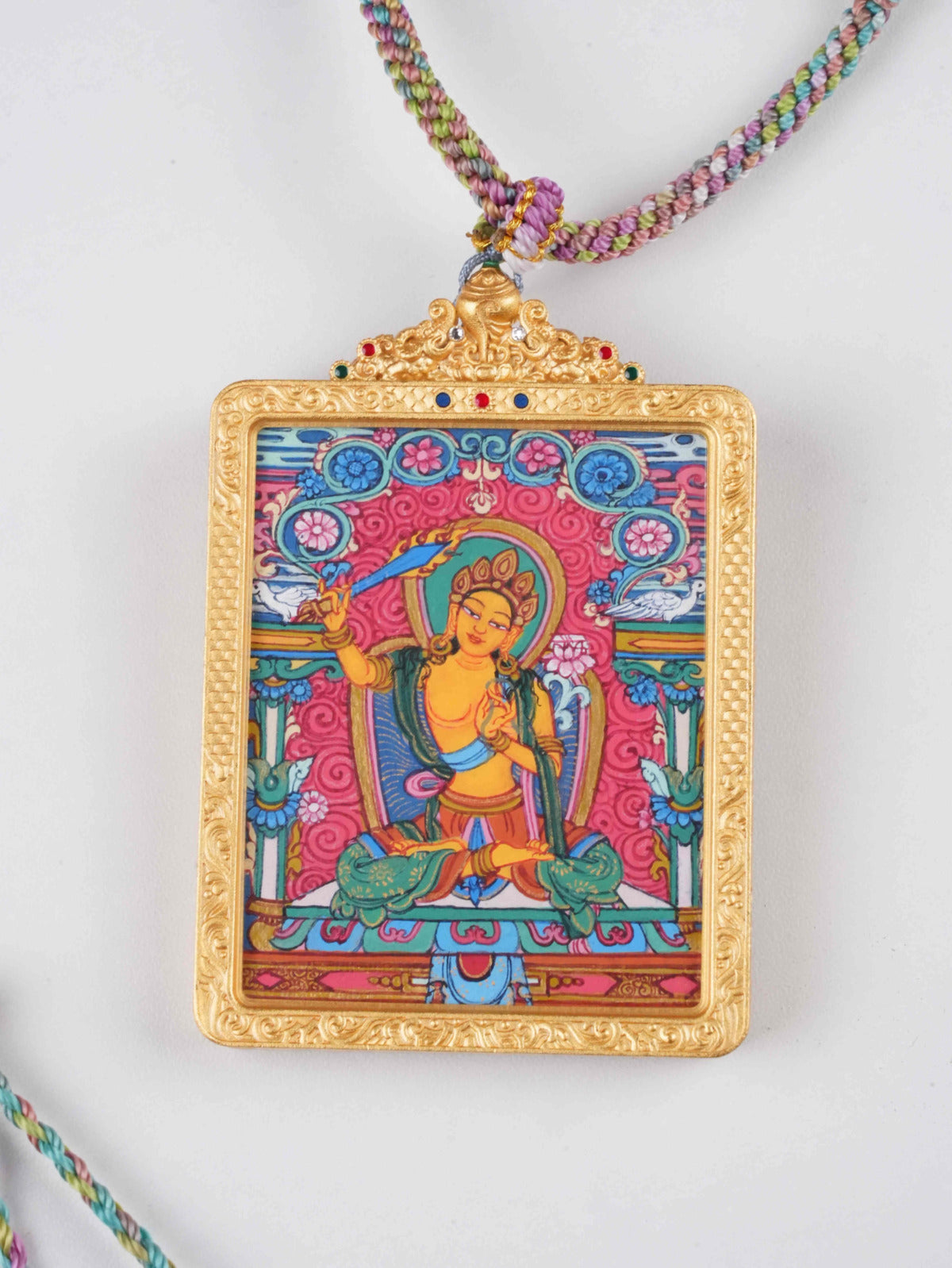 Golden Manjushri wisdom deity in Tibetan Buddhist thangka art - exquisite hand-painting with natural pigments, ideal for spiritual practice and sacred decor