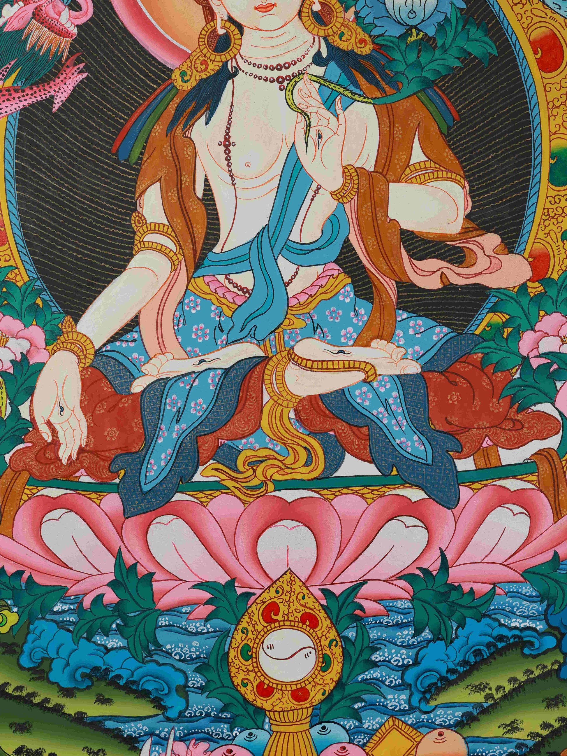 Tibetan Buddhist Thangka - White Tara Seven Eyes Wisdom Art