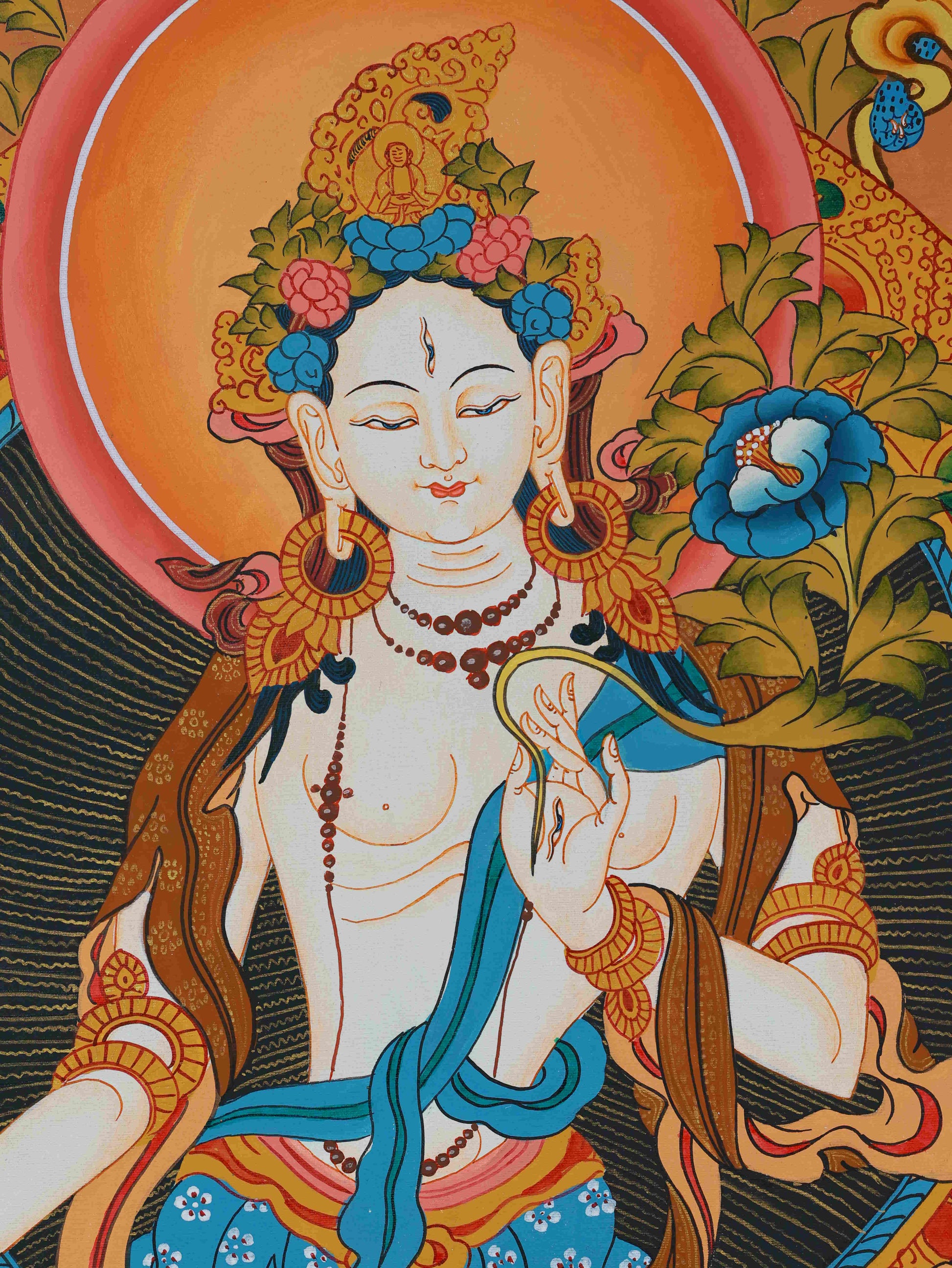Tibetan Thangka Painting - White Tara Goddess of Long Life and Wisdom Buddhist Art