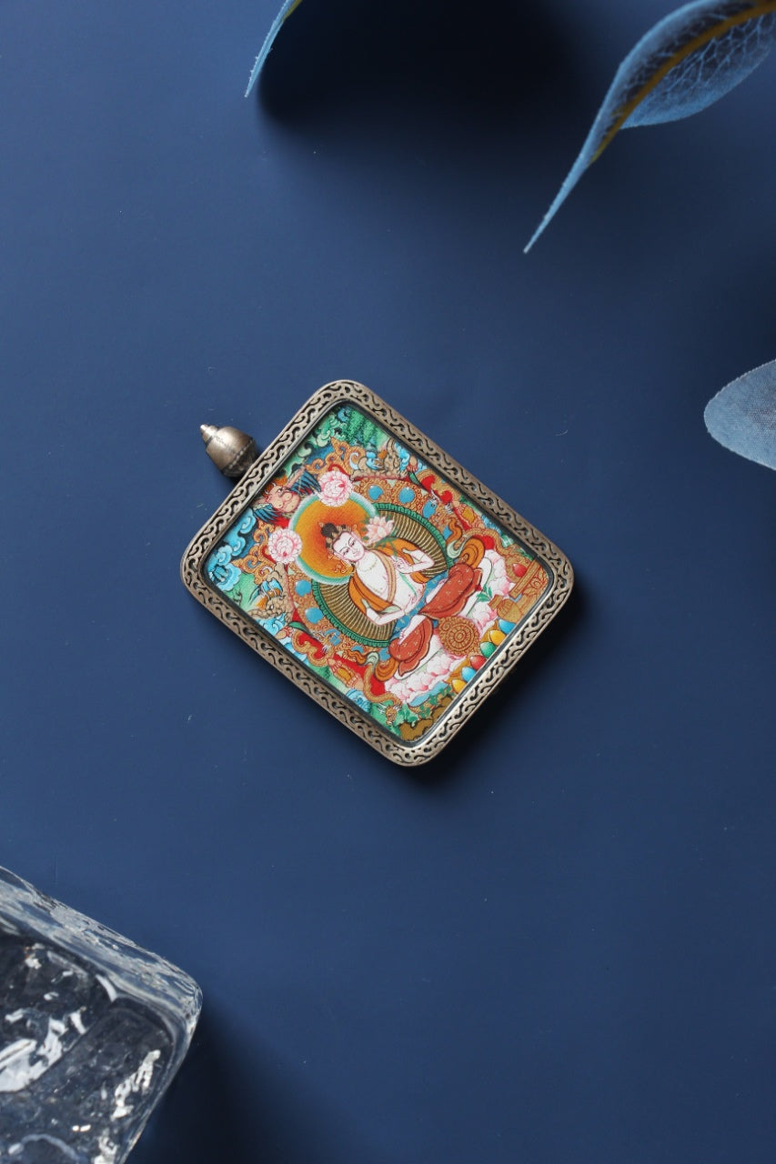 The Mahasthamaprapta Bodhisattva Thangka pendant, identified as the spiritual guardian and patron deity for those born in the Year of the Horse.